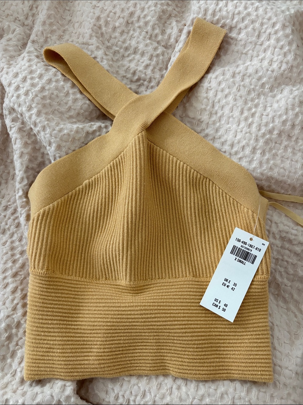 Abercrombie & Fitch Ribbed Cross-Back Crop Top in Mustard Yellow
